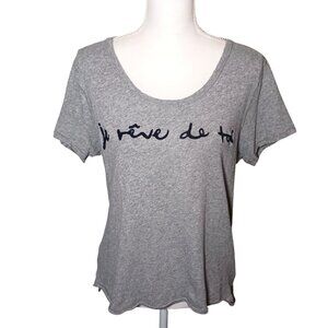 We The Free Gray Scoop Neck‎ Embroidered Short Sleeve Tee Relaxed Fit XS